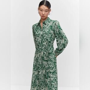 MNG Mango Flower Print Dress Maxi Flowy Floral Lined Green Size 6